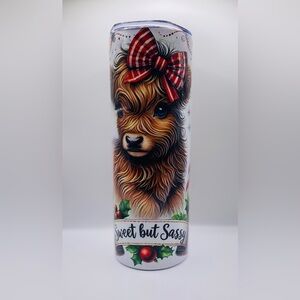 Cute Highland Cow Tumbler with Red Bow